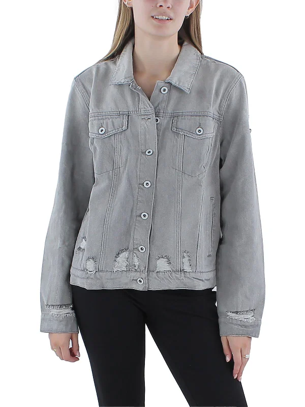 Classic Charm Reagan Womens Relaxed Distressed Denim Jacket