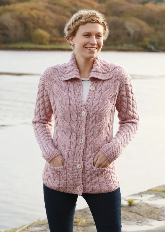 Limited Styles Belcarra Ladies Aran Cardigan | Pink