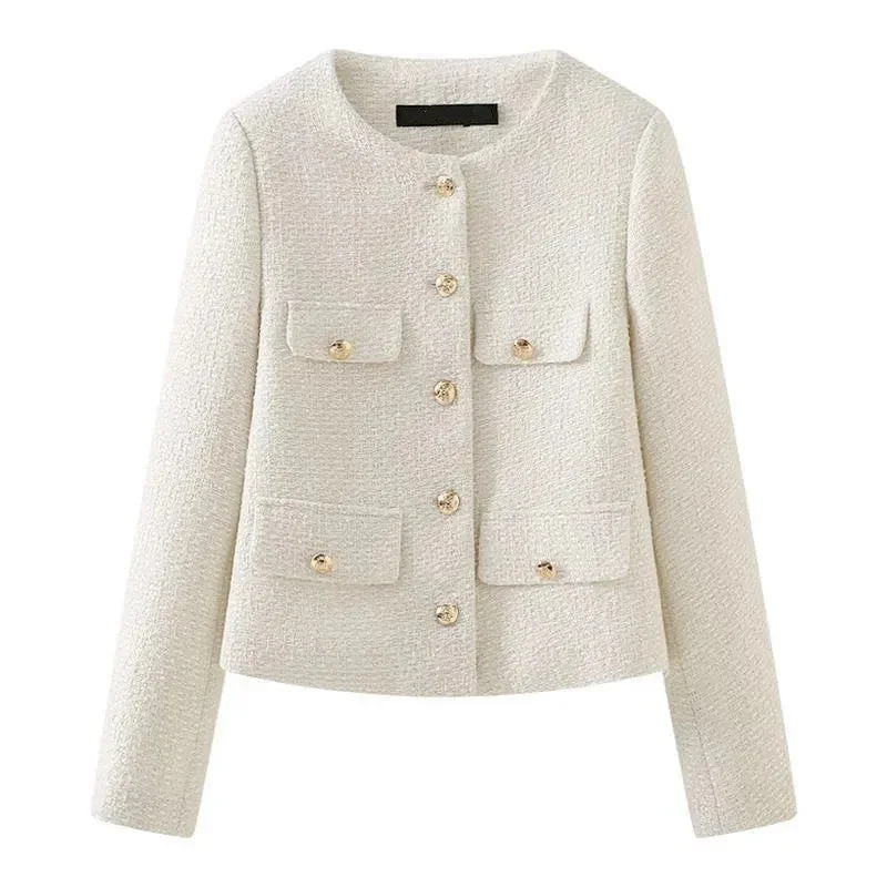 Casual Yet Stylish Separates Flap Pockets Design Tweed Jackets