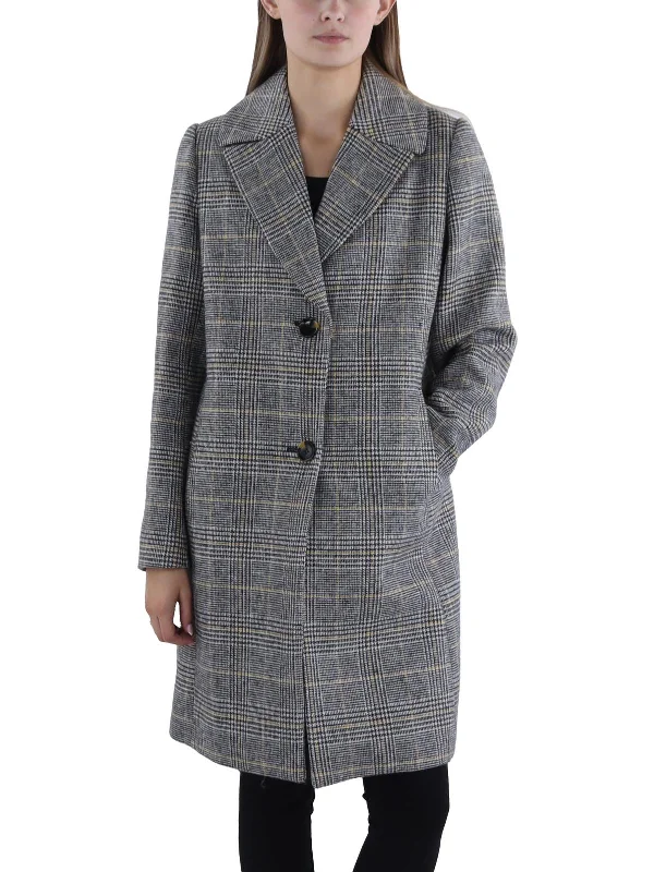 Laid-Back Elegance Womens Wool Blend Plaid Overcoat