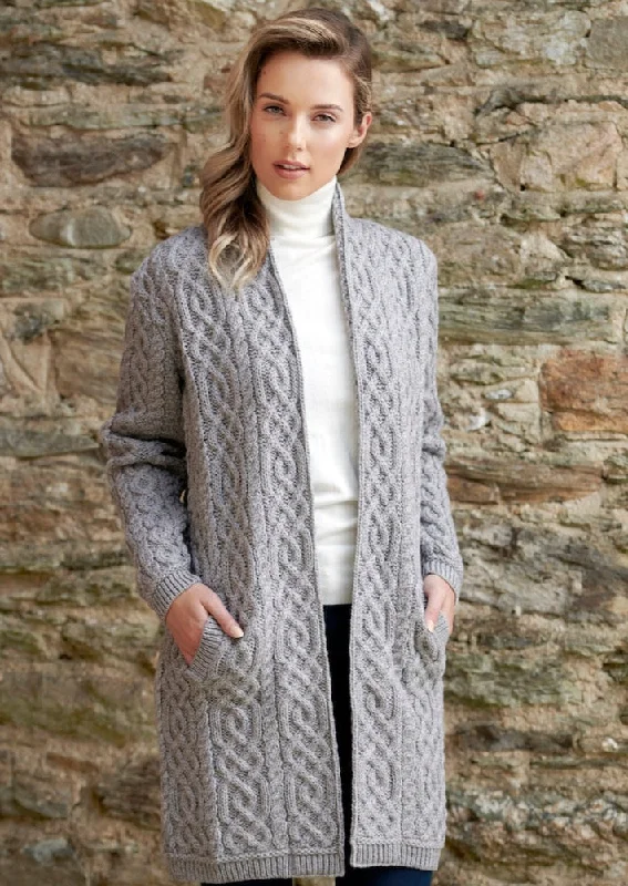 Wardrobe Essentials Aran Crafts Celtic Braid Edge To Edge Coat | Grey