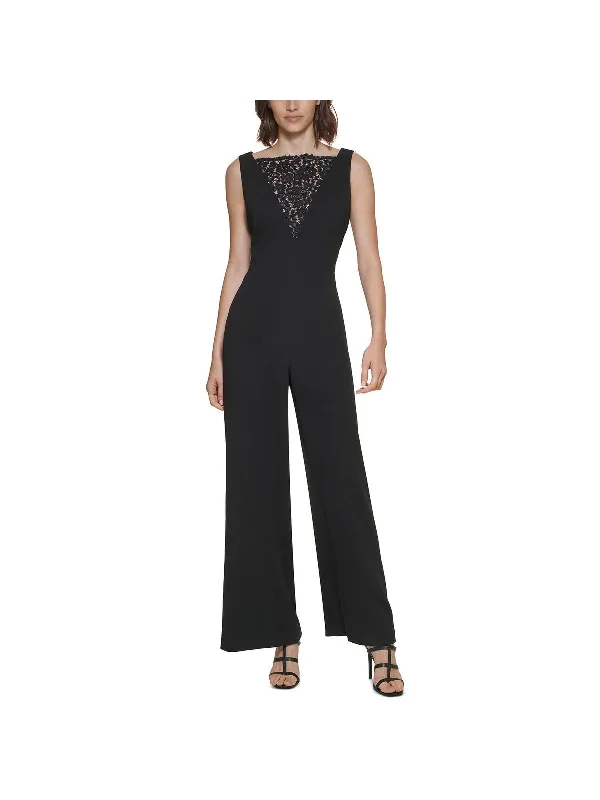 Wardrobe Essentials Womens Lace Inset Sleeveless Jumpsuit