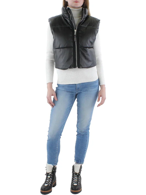 Y2K Nostalgic Fashion Look Womens Vegan Leather Cropped Vest