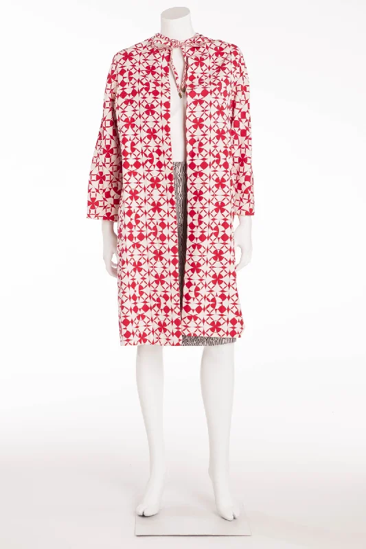 Trendy Street Style Clothing Valentino - 2PC Reversible Matching Garments Red and White Pattern Coat, Black and White Skirt