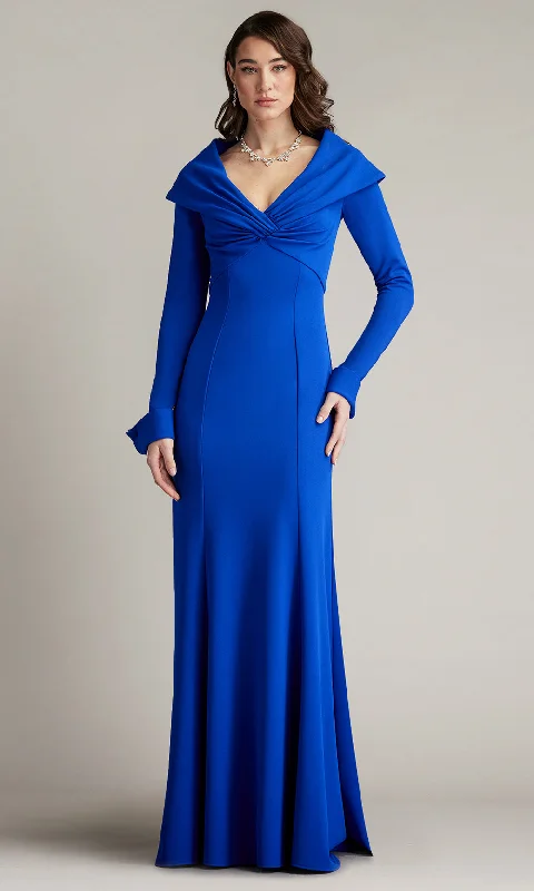 Versatile Outfits Tadashi Shoji BOS24732L - Pasco Portrait Ruched Sheath Collar Gown