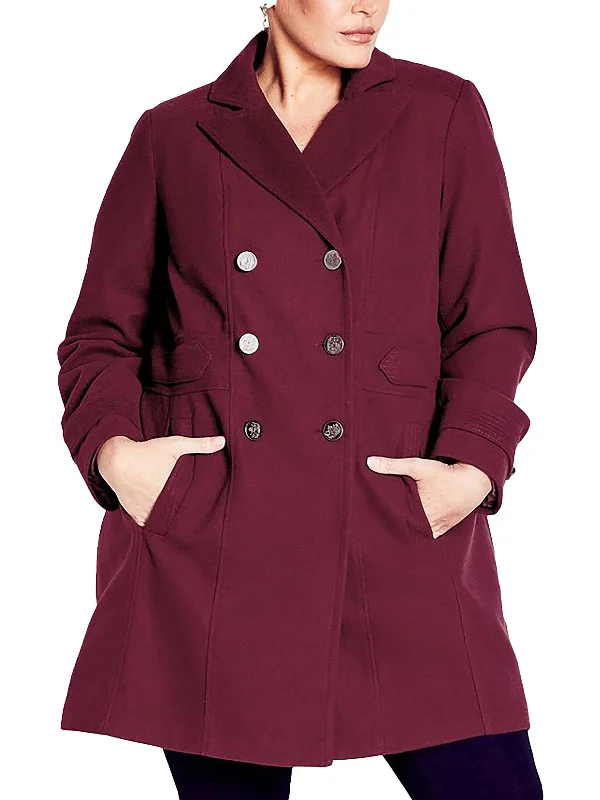 Chic Styles Plus Womens Double-Breasted Military Overcoat