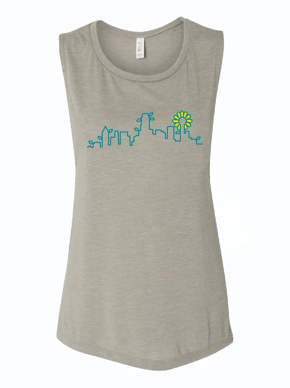 High End Designer Brands Discount Skyline Plant Muscle Tank