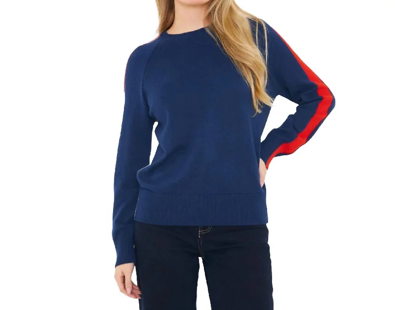 Best Deals Of The Season Stripe Up Crewneck Sweater In Hello Sailor/ice Water Pomodori