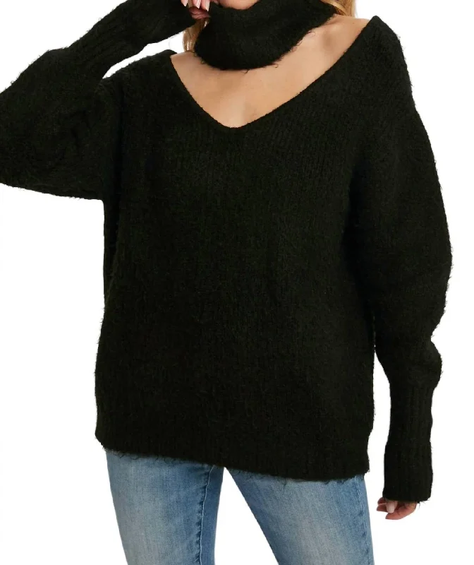 Seasonal Picks Turtleneck Cutout Sweater In Black