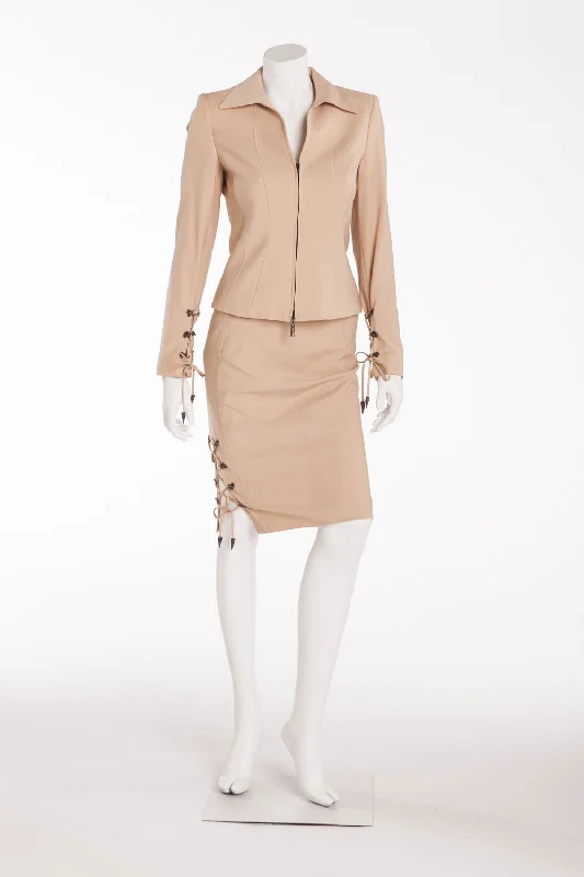 Timeless Classics Versace - 2PC Tan Blazer with Pencil Skirt Suit - IT 38