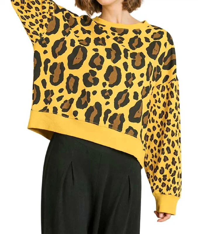 Chic Trend Collection Wild Leopard Sweater In Yellow Mix