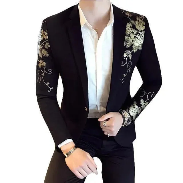 Wardrobe Refresh Men Blazer - Floral Gold Print Casual Blazer