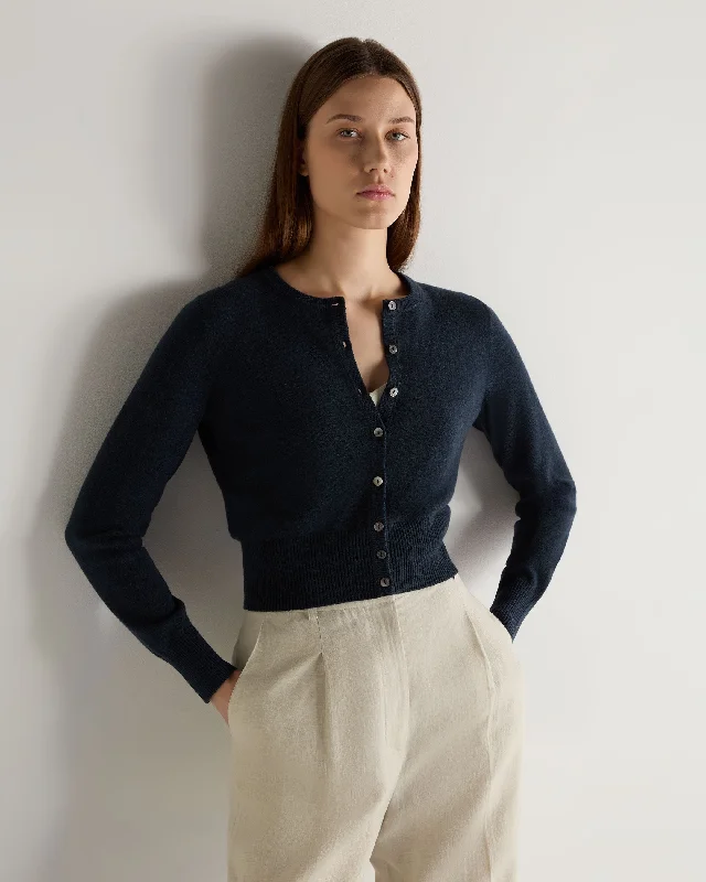 Huge Price Cut Women's Ivy Cropped Cashmere Cardigan Indigo Blue