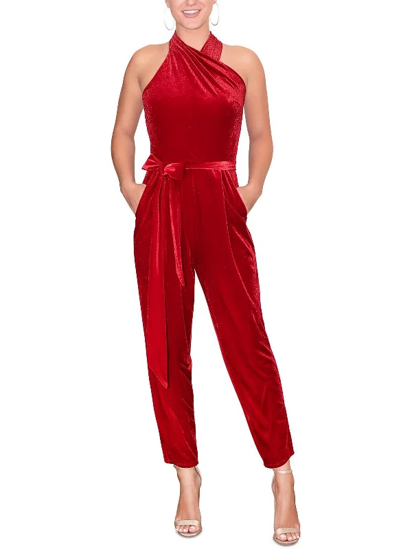 Fashion Forward Outfits Harland Womens Velvet Halter Jumpsuit