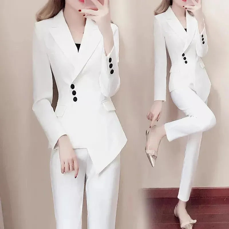 Seasonal Fashion Irregular Women Pant Suit, Side Buttoned