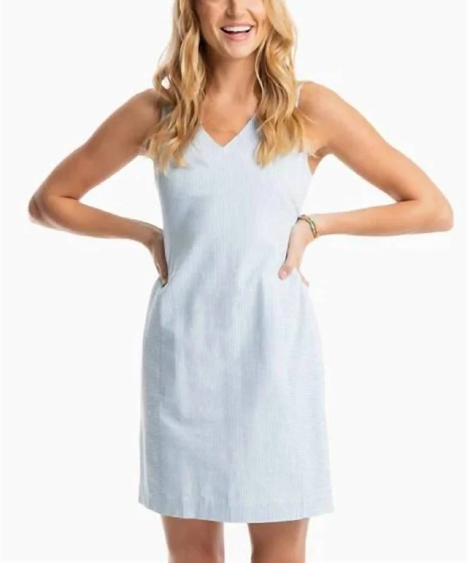 Trend Alert Baxlee Seersucker V-Neck Shift Dress in Sky Blue