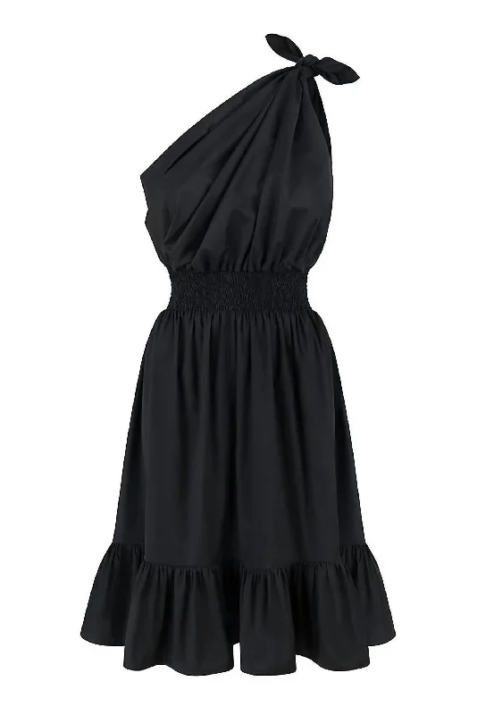 Casual Weekend Relaxed Style Demi One Shoulder Dress in Black