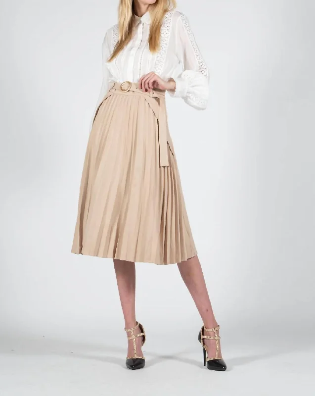 Casual Wear Front Pleat Skirt in Beige