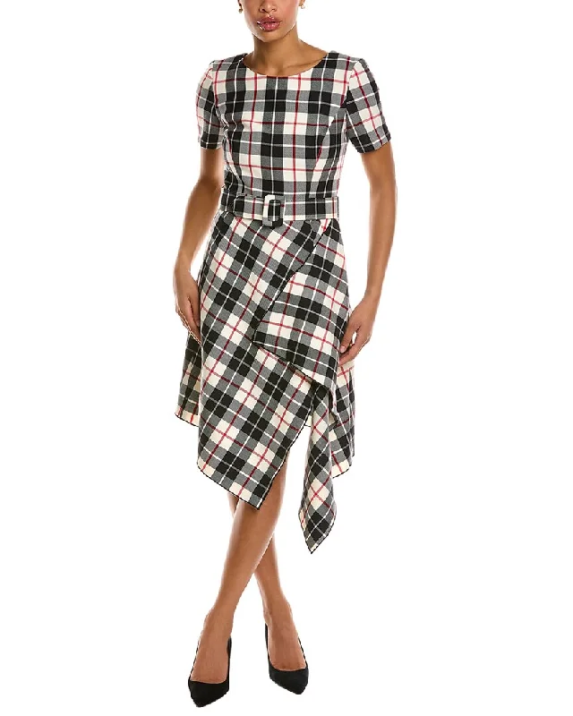 Seasonal Trend Oscar de la Renta Plaid A-Line Silk-Lined Wool Dress