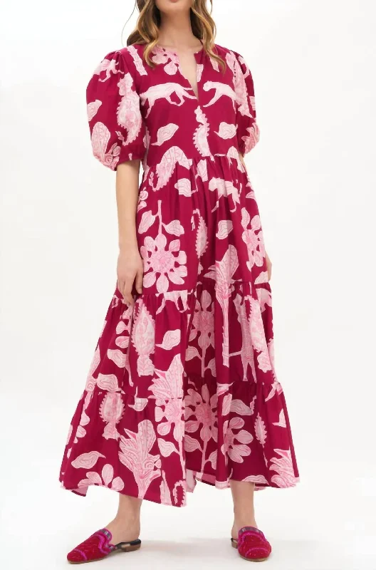 Romantic Detailing Puff Sleeve Maxi in Lamu Magenta