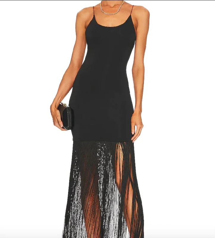 Chic Trends Unveiled Steph Scoop Neck Fringe Dress in Black