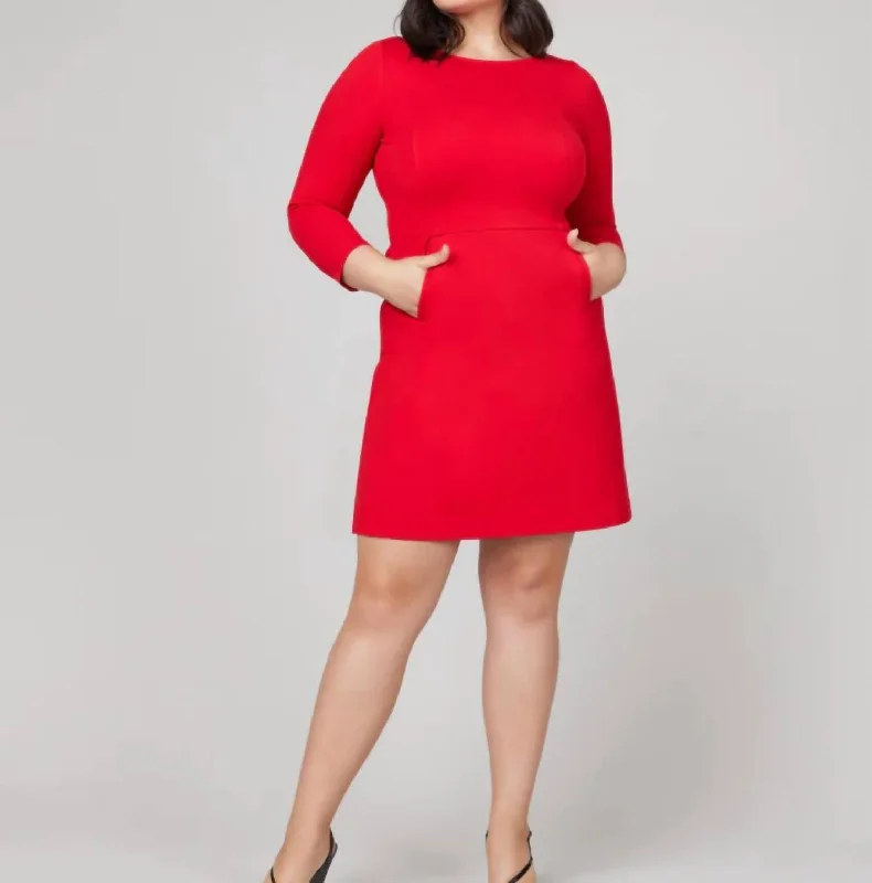 Fashion For Every Occasion The Perfect A-Line 3/4 Sleeve Dress in Spanx True Red