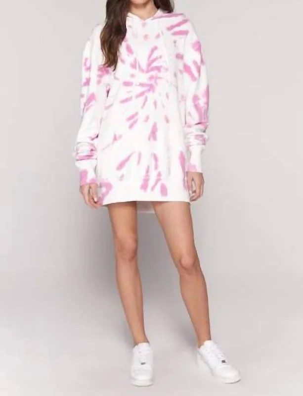 Lightweight Fabric Tie Dye Hoodie Dress in Pink