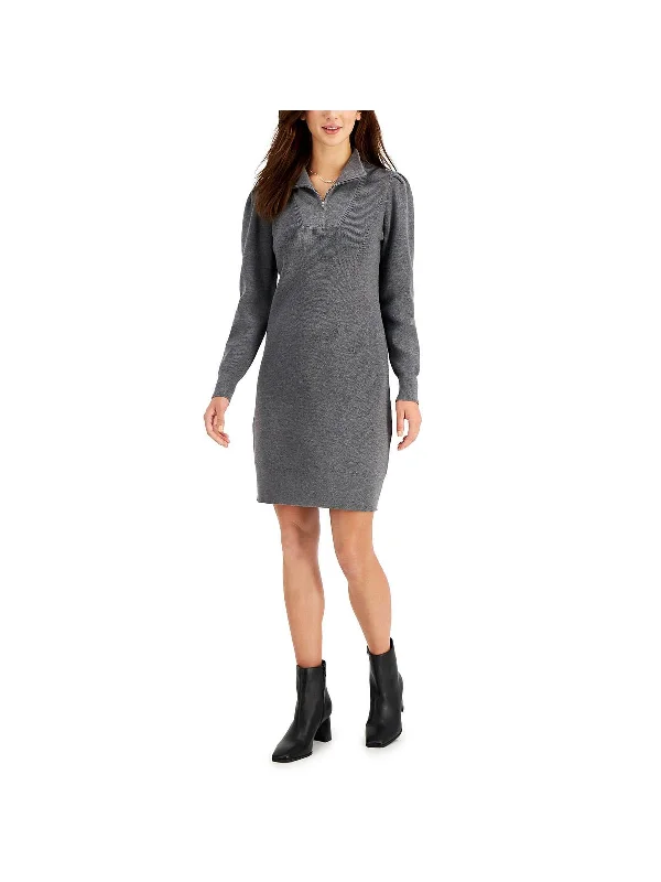 Break Fashion Norms Womens 1/2 Zip Midi Sweaterdress