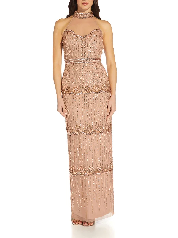 Weekend Exclusive Womens Beaded Column Evening Dress