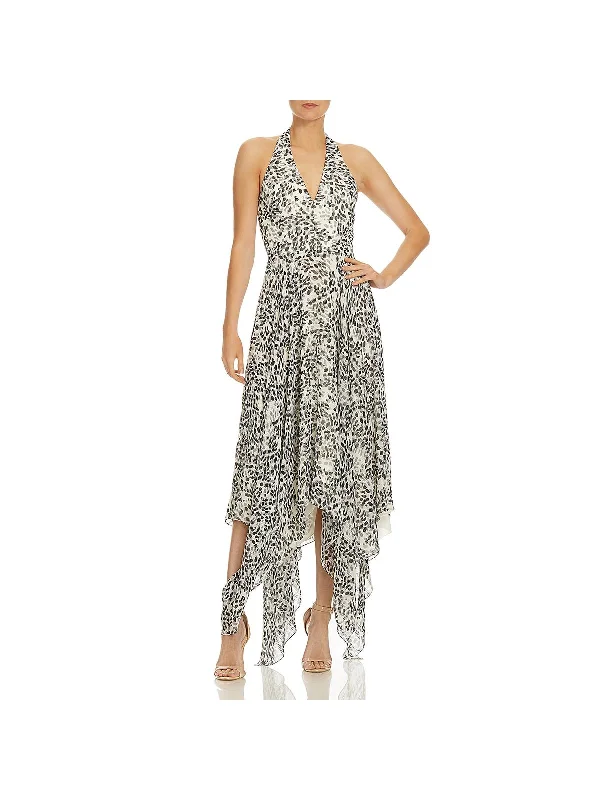 Elegant Attire For The Modern Lady Womens Metallic Animal Print Halter Dress