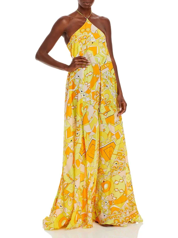 Gorgeous Glamour Collection Womens Printed Ruched Halter Dress