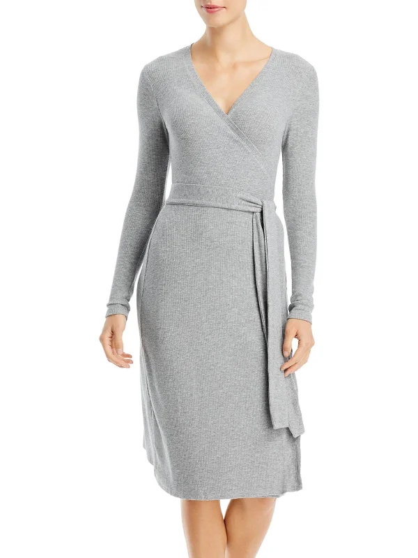 Fashion Forward Femme Womens Ribbed Heathered Wrap Dress