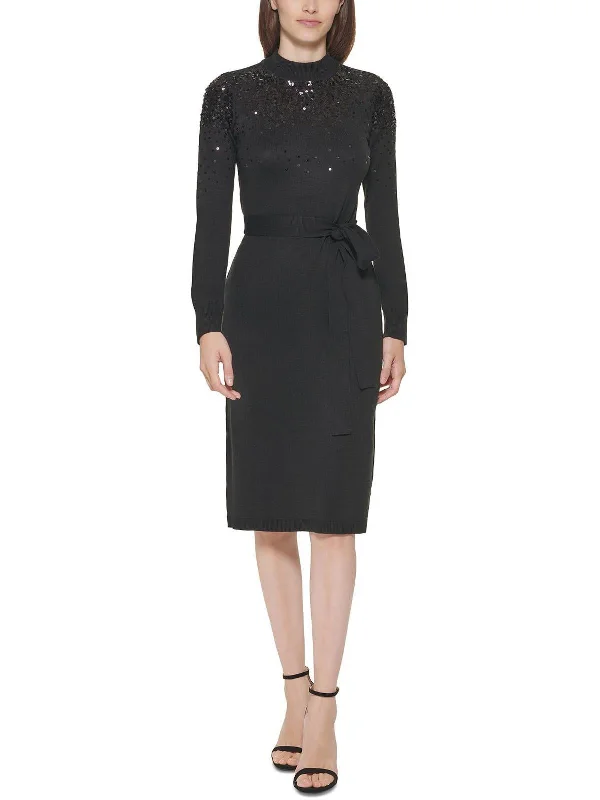 Catch Every Fashion Trend Womens Sequined Knee Sheath Dress