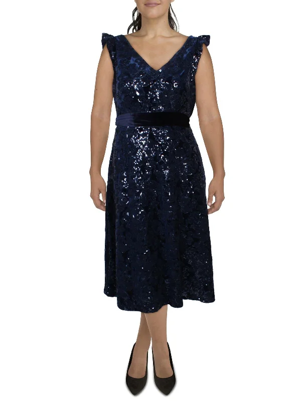 Trendy Street Style Attire Womens Velvet Sequined Cocktail and Party Dress