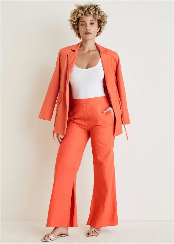 Trendy Street Style Attire Cotton Linen Side Slit Pant - Burnt Orange